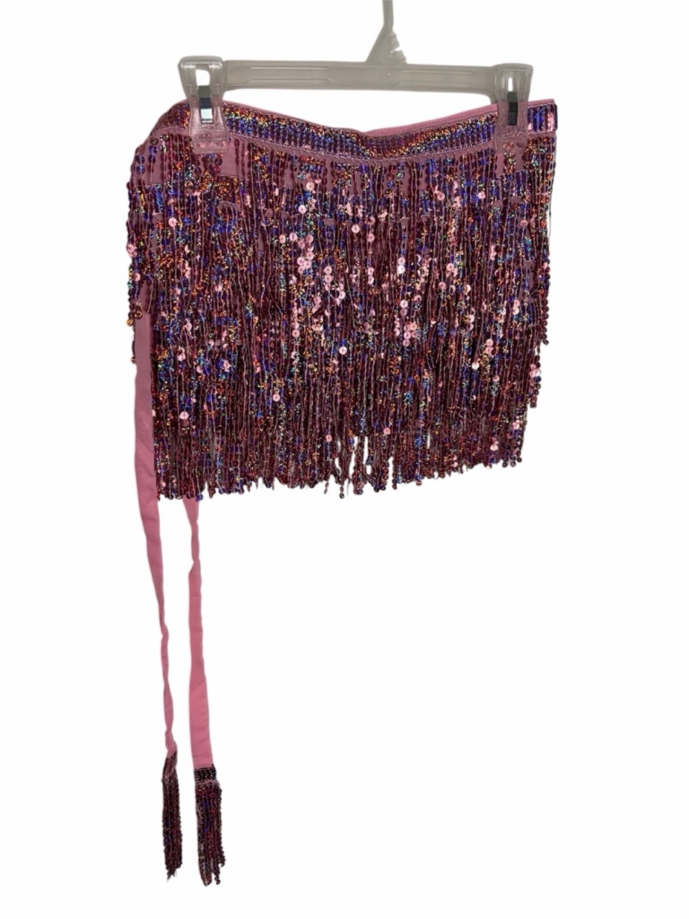 Iridescent Pink Sequins  Fringe Wrap waist scarf one size